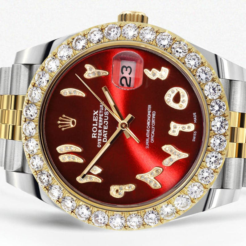 Rolex Datejust 41 Watch | 41 MM | 18K Yellow Gold & Stainless Steel | Custom Red Arabic Dial | Jubilee Band