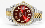 Rolex Datejust 41 Watch | 41 MM | 18K Yellow Gold & Stainless Steel | Custom Red Arabic Dial | Jubilee Band