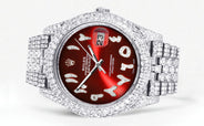 Womens Diamond Iced Out Rolex Datejust 41 | 25 Carats Of Diamonds | Custom Red Arabic Numeral Diamond Dial | Two Row | Jubilee Band