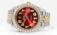 Diamond Iced Out Rolex Datejust 41 | 25 Carats Of Diamonds | Custom Red Arabic Numeral Diamond Dial | Two Tone | Jubilee Band