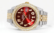 Womens Diamond Iced Out Rolex Datejust 41 | 25 Carats Of Diamonds | Custom Red Arabic Numeral Diamond Dial | Two Tone | Two Row | Jubilee Band