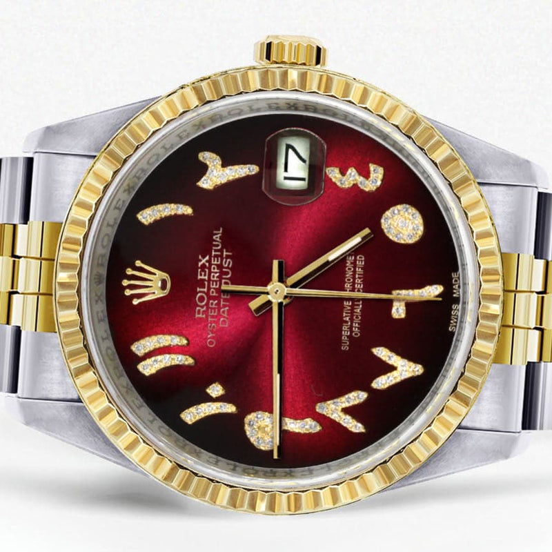 Mens Rolex Datejust Watch 16233 Two Tone | 36Mm | Red Black Arabic Dial | Jubilee Band