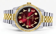 Mens Rolex Datejust Watch 16233 Two Tone | 36Mm | Red Black Arabic Dial | Jubilee Band
