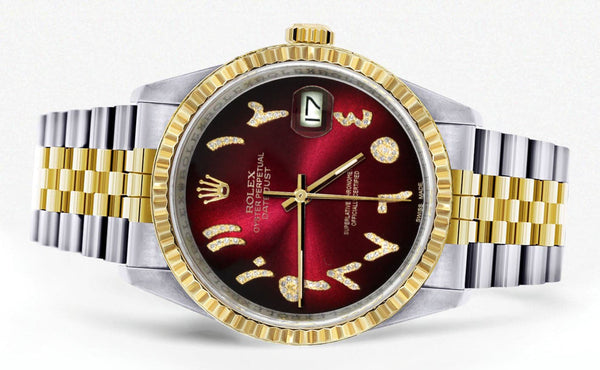 Mens Rolex Datejust Watch 16233 Two Tone | 36Mm | Red Black Arabic Dial | Jubilee Band