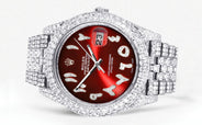 Diamond Iced Out Rolex Datejust 41 | 25 Carats Of Diamonds | Custom Red Arabic Numeral Diamond Dial | Two Row | Jubilee Band