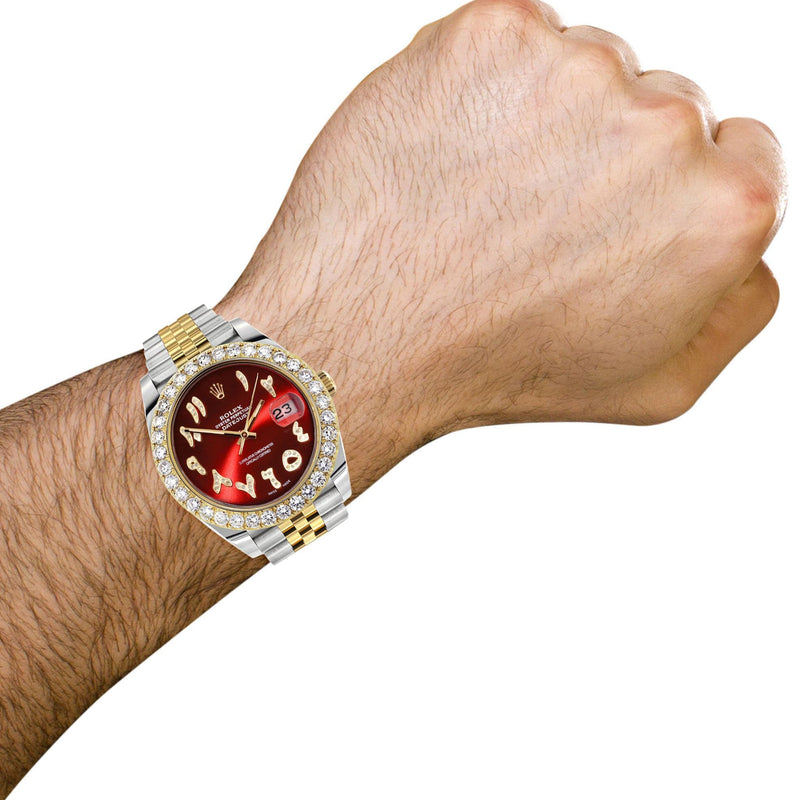 Rolex Datejust 41 Watch | 41 MM | 18K Yellow Gold & Stainless Steel | Custom Red Arabic Dial | Jubilee Band