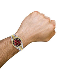 Mens Rolex Datejust Watch 16233 Two Tone | 36Mm | Red Black Arabic Dial | Jubilee Band