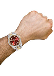 Diamond Iced Out Rolex Datejust 41 | 25 Carats Of Diamonds | Custom Red Arabic Numeral Diamond Dial | Two Tone | Jubilee Band