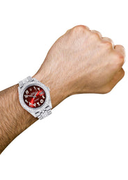 Diamond Iced Out Rolex Datejust 41 | 25 Carats Of Diamonds | Custom Red Arabic Numeral Diamond Dial | Two Row | Jubilee Band