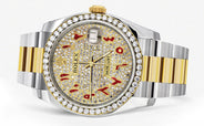 116233 | Diamond Gold Rolex Watch For Men | 36MM | Red Arabic Diamond Dial | Oyster Band