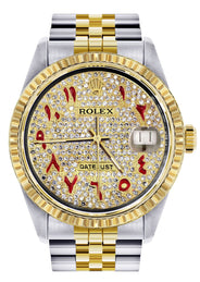 Womens Rolex Datejust Watch 16233 Two Tone | 36Mm | Diamond Red Arabic Numeral | Fluted Bezel | Jubilee Band