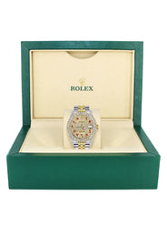 Diamond Gold Rolex Watch For Men 16233 | 36Mm | Custom Red Arabic Full Diamond Dial | Two Row 4.25 Carat Bezel | Jubilee Band