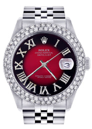 Womens Rolex Datejust Watch 16200 | 36Mm | Red Black Roman Numeral Dial | Two Row 4.25 Carat Bezel | Jubilee Band