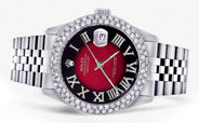 Womens Rolex Datejust Watch 16200 | 36Mm | Red Black Roman Numeral Dial | Two Row 4.25 Carat Bezel | Jubilee Band