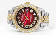 Diamond Iced Out Rolex Datejust 41 | 25 Carats Of Diamonds | Red Black Dial | Two Tone | Two Row | Jubilee Band