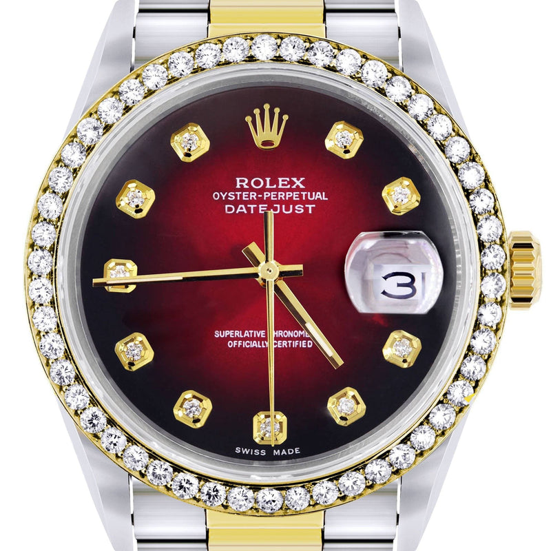Gold Rolex Datejust Watch 16233 for Men | 36Mm | Red Dial | Oyster Band