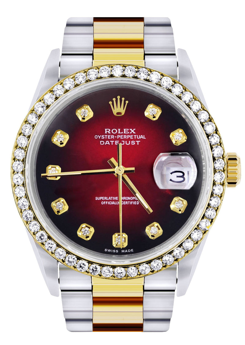 Gold Rolex Datejust Watch 16233 for Men | 36Mm | Red Dial | Oyster Band