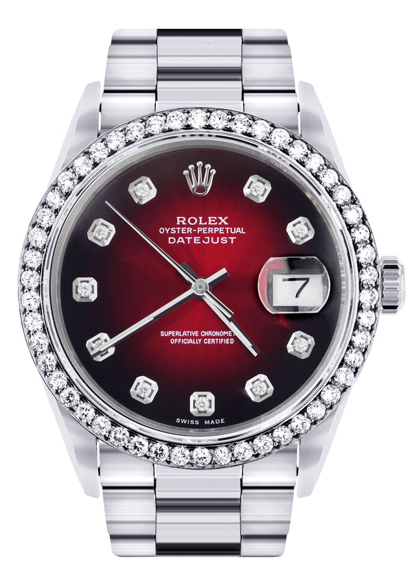 Rolex Datejust Watch | 16200  | 36MM | Red Dial | Oyster Band | Stainless Steel