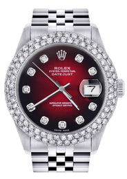 Mens Rolex Datejust Watch 16200 | 36Mm | Red Black Dial | Two Row 4.25 Carat Bezel | Jubilee Band