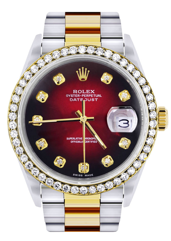 Gold Rolex Datejust Watch 16233 for Men | 36Mm | Red Dial | Oyster Band