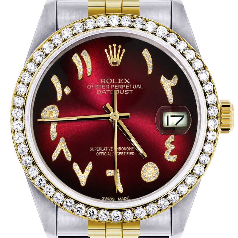Gold & Steel Rolex Datejust Watch 16233 for Men  | 36Mm | Red Black Arabic Diamond Dial | Jubilee Band