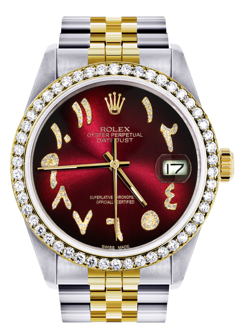 Gold & Steel Rolex Datejust Watch 16233 for Men  | 36Mm | Red Black Arabic Diamond Dial | Jubilee Band