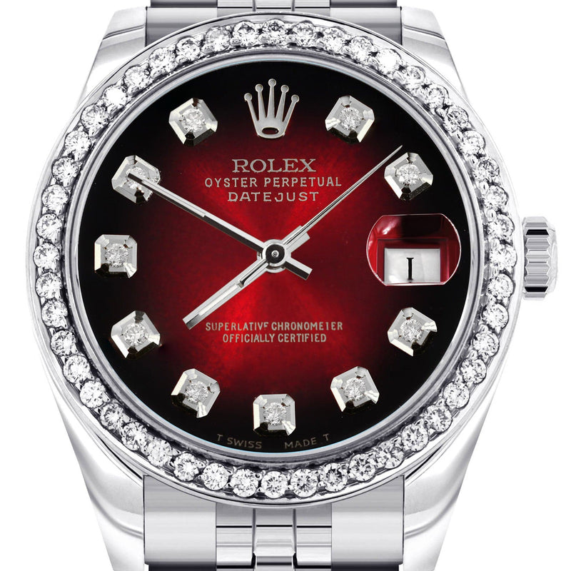 Diamond Rolex Watch | 68274 | Diamond Bezel | 31MM | Red Black Diamond Dial | Jubilee Band