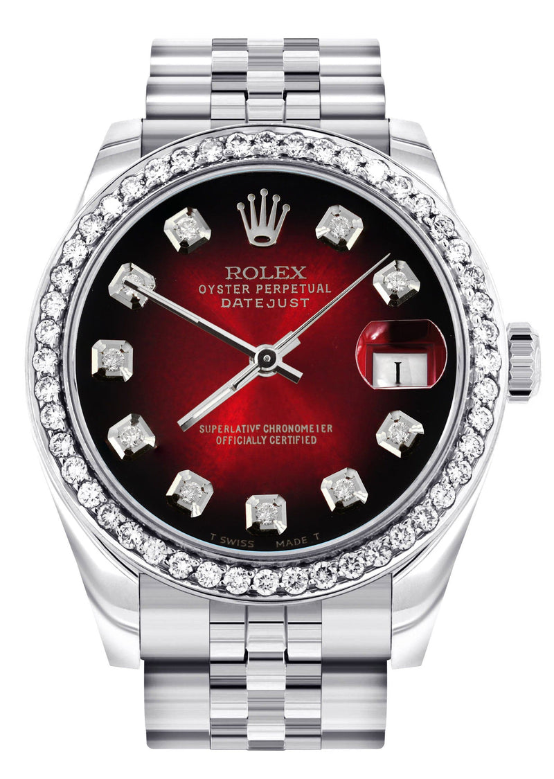 Diamond Rolex Watch | 68274 | Diamond Bezel | 31MM | Red Black Diamond Dial | Jubilee Band
