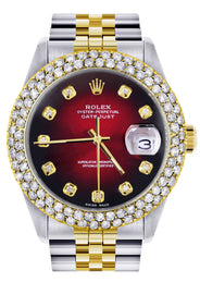 Diamond Gold Rolex Watch For Men 16233 | 36Mm | Custom Red Black Dial | Two Row 4.25 Carat Bezel | Jubilee Band