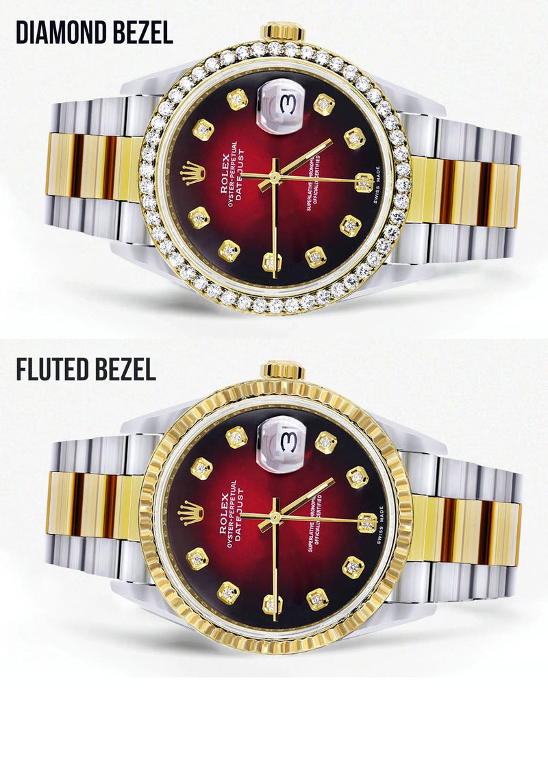 Gold Rolex Datejust Watch 16233 for Men | 36Mm | Red Dial | Oyster Band