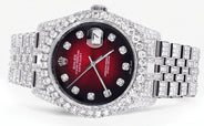 Iced Out Rolex Datejust 36 MM | Stainless Steel | 16.5 Carats of Diamonds | Red Black Diamond Dial | Jubilee Band | Model 116200