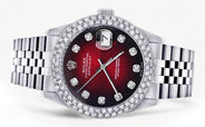 Mens Rolex Datejust Watch 16200 | 36Mm | Red Black Dial | Two Row 4.25 Carat Bezel | Jubilee Band