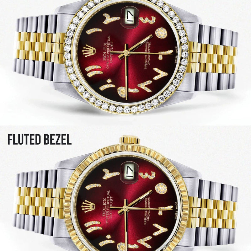 Gold & Steel Rolex Datejust Watch 16233 for Men  | 36Mm | Red Black Arabic Diamond Dial | Jubilee Band