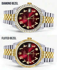 Gold & Steel Rolex Datejust Watch 16233 for Men  | 36Mm | Red Black Arabic Diamond Dial | Jubilee Band