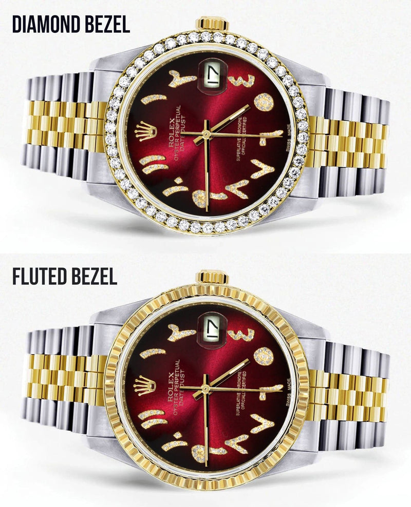 Gold & Steel Rolex Datejust Watch 16233 for Men  | 36Mm | Red Black Arabic Diamond Dial | Jubilee Band