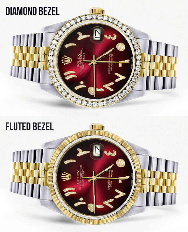 Gold & Steel Rolex Datejust Watch 16233 for Men  | 36Mm | Red Black Arabic Diamond Dial | Jubilee Band