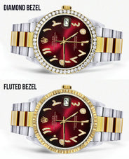 Gold & Steel Rolex Datejust Watch 16233 for Men | 36Mm | Red Black Arabic Diamond Dial | Oyster Band