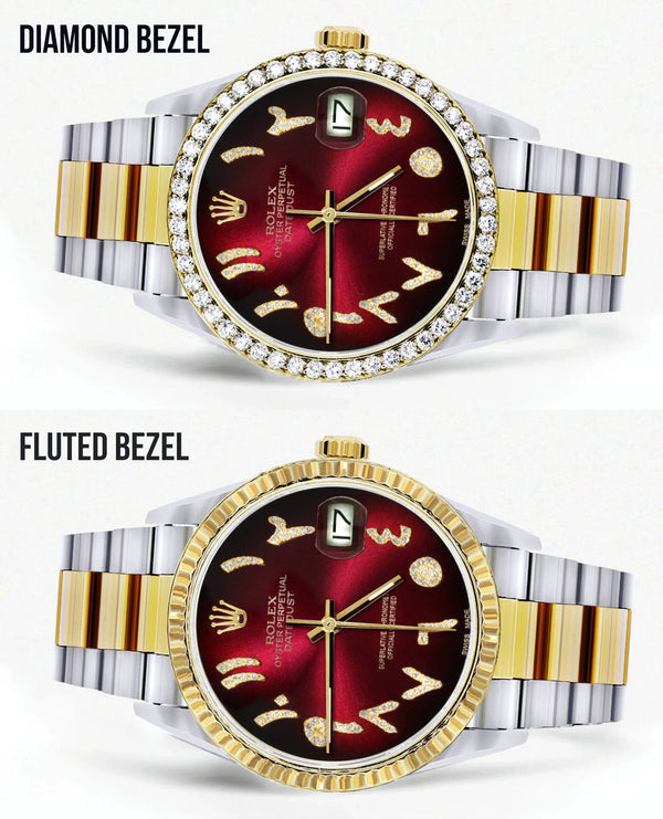 Gold & Steel Rolex Datejust Watch 16233 for Men | 36Mm | Red Black Arabic Diamond Dial | Oyster Band