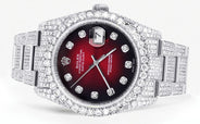 Iced Out Rolex Datejust 36 MM | Stainless Steel | 16.5 Carats of Diamonds | Red Black Diamond Dial | Oyster Band | Model 116200