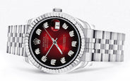 Diamond Rolex Watch | 68274 | Fluted Bezel | 31MM | Red Black Diamond Dial | Jubilee Band