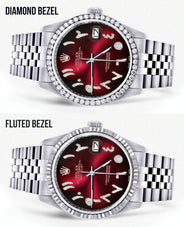 Diamond Mens Rolex Datejust Watch 16200 | 36Mm | Red Black Arabic Diamond Dial | Jubilee Band