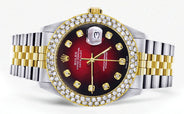 Diamond Gold Rolex Watch For Women 16233 | 36Mm | Custom Red Black Dial | Two Row 4.25 Carat Bezel | Jubilee Band