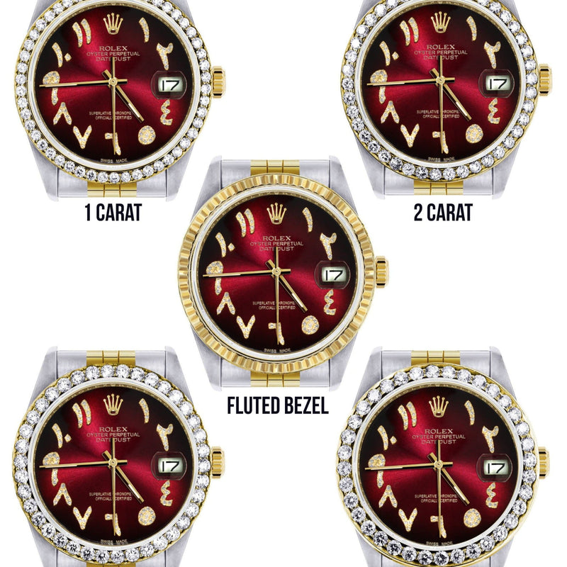 Gold & Steel Rolex Datejust Watch 16233 for Men  | 36Mm | Red Black Arabic Diamond Dial | Jubilee Band