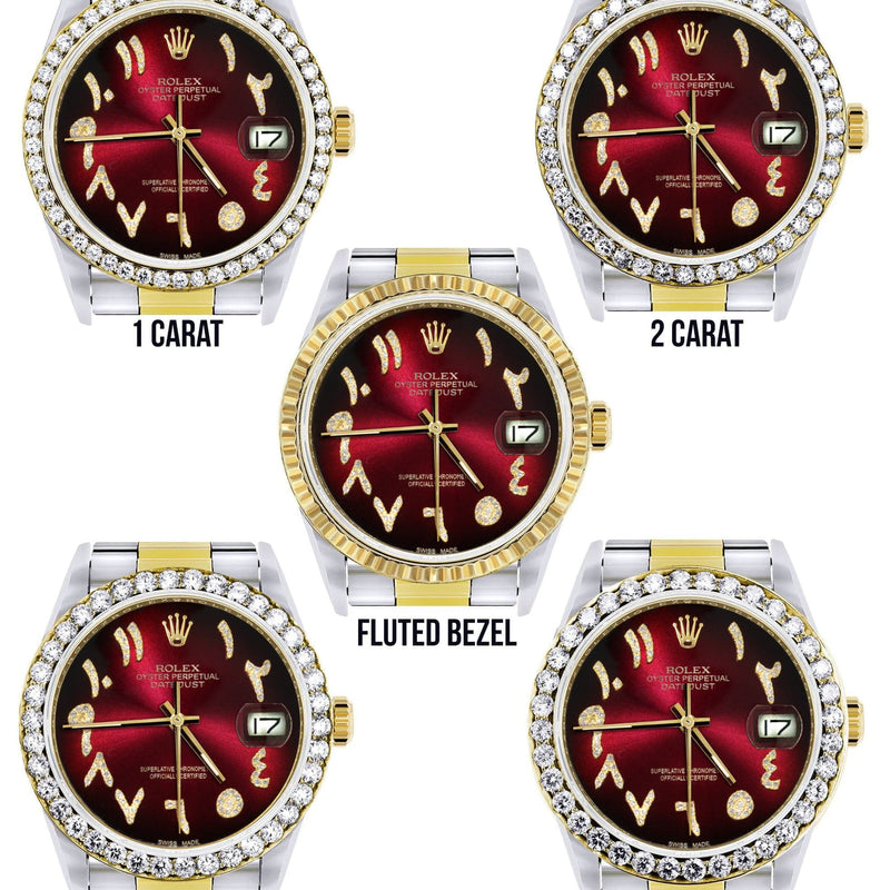 Gold & Steel Rolex Datejust Watch 16233 for Men | 36Mm | Red Black Arabic Diamond Dial | Oyster Band