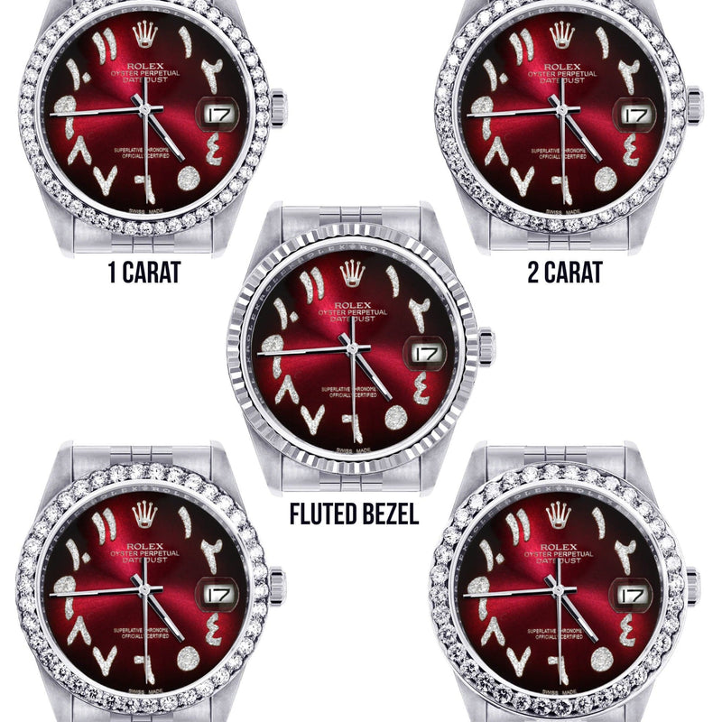 Diamond Mens Rolex Datejust Watch 16200 | 36Mm | Red Black Arabic Diamond Dial | Jubilee Band