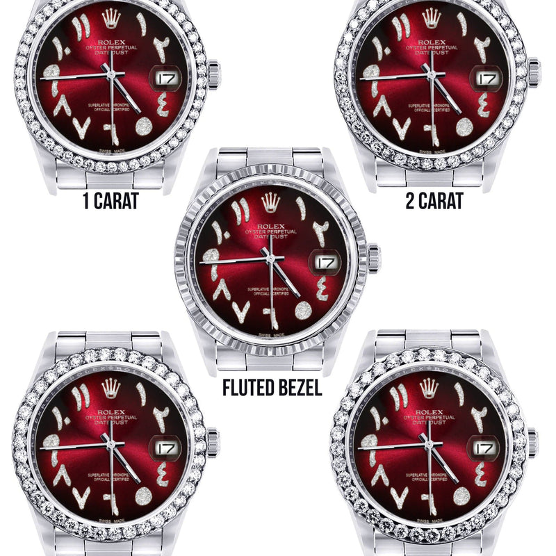 Diamond Mens Rolex Datejust Watch 16200 | 36Mm | Red Black Arabic Diamond Dial | Oyster Band