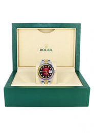 Diamond Gold Rolex Watch For Men 16233 | 36Mm | Rainbow Sapphire Bezel | Red Black Dial | Jubilee Band