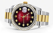 116233 | Diamond Gold Rolex Watch For Men | 36Mm | Red Black Dial | Oyster Band