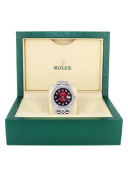 Iced Out Rolex Datejust 36 MM | Stainless Steel | 16.5 Carats of Diamonds | Red Black Diamond Dial | Oyster Band | Model 116200