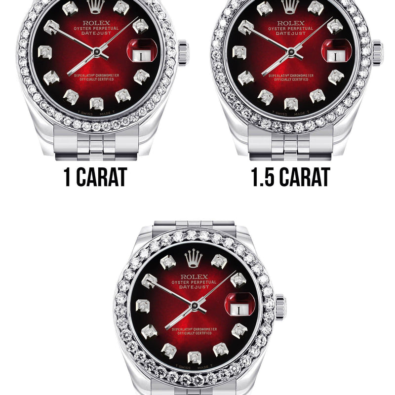 Diamond Rolex Watch | 68274 | Diamond Bezel | 31MM | Red Black Diamond Dial | Jubilee Band